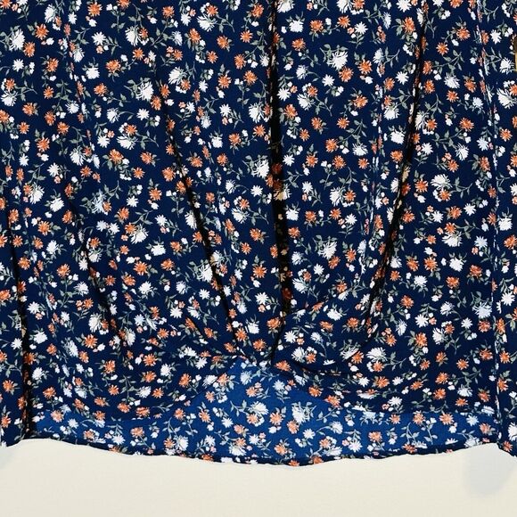 Fall Floral Blouse Navy Blue Burnt Orange Khaki Twisted Front Top Junior Size L - Picture 4 of 5